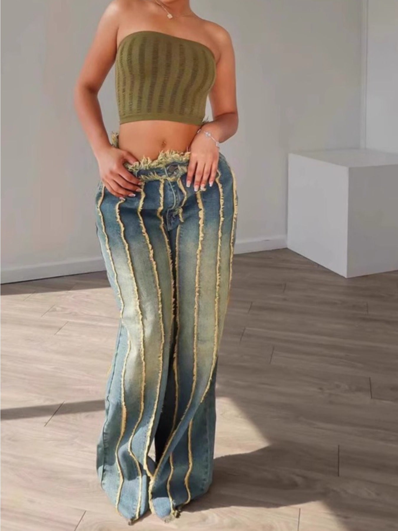 FZ Women's Stretch Slim Fit Straight Leg Non-See-Through Denim Pants