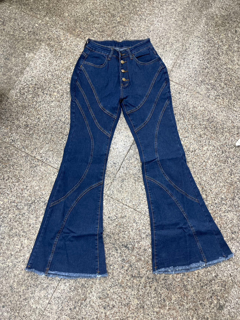 FZ Women's Stitching Stretch Slim Fit Bell Bottom Denim Pants - FZwear
