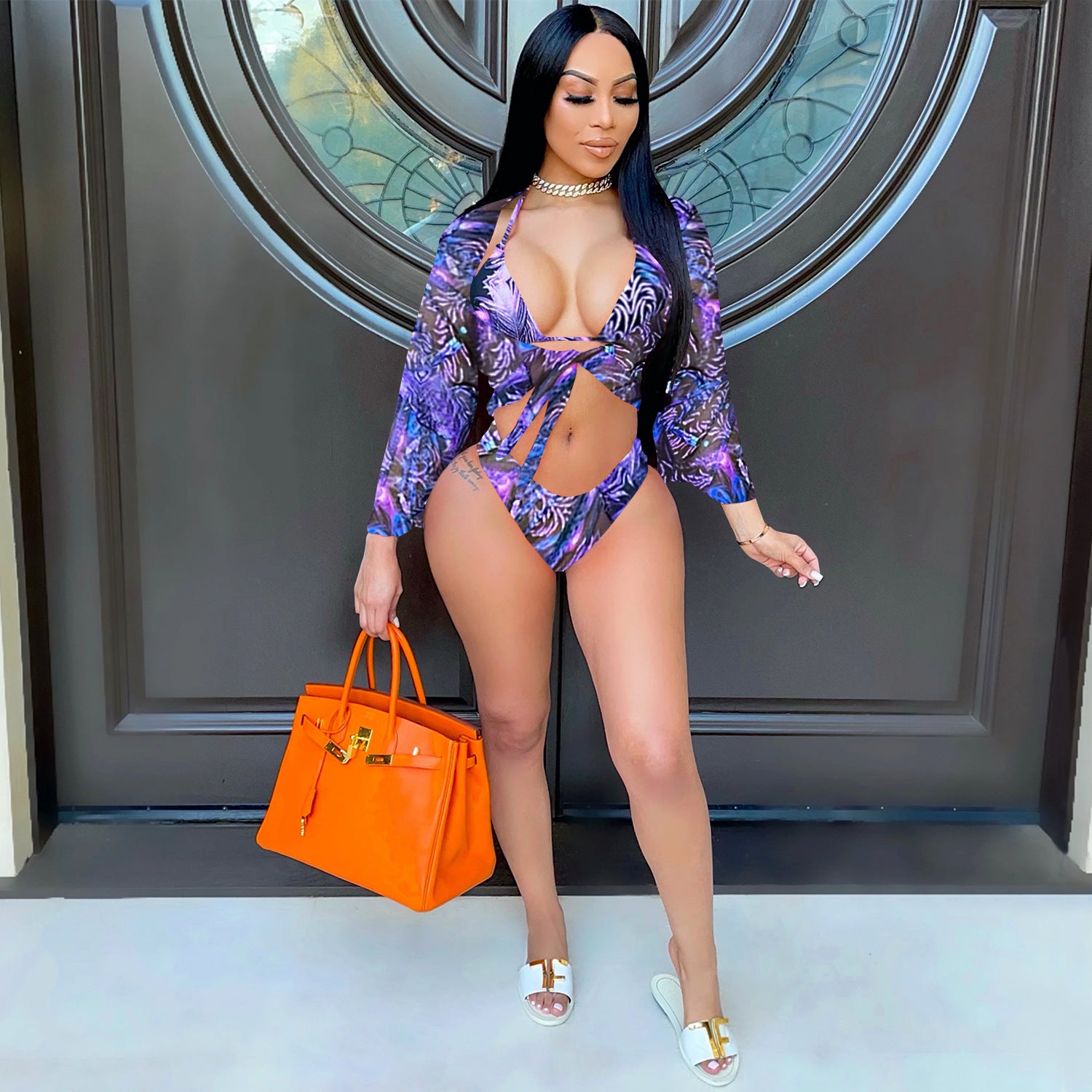 FZ Women's Sexy Bikini Mesh Leopard Print Three Point Sling Swim Suit - FZwear