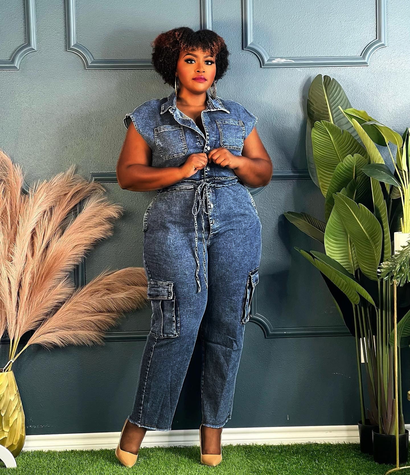 FZ Women's Tight Waist Slim Elastic Washing Denim Jumpsuit Joliss