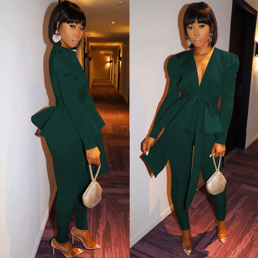 FZ Women Ruffles Air Layer Pants Suit - FZwear