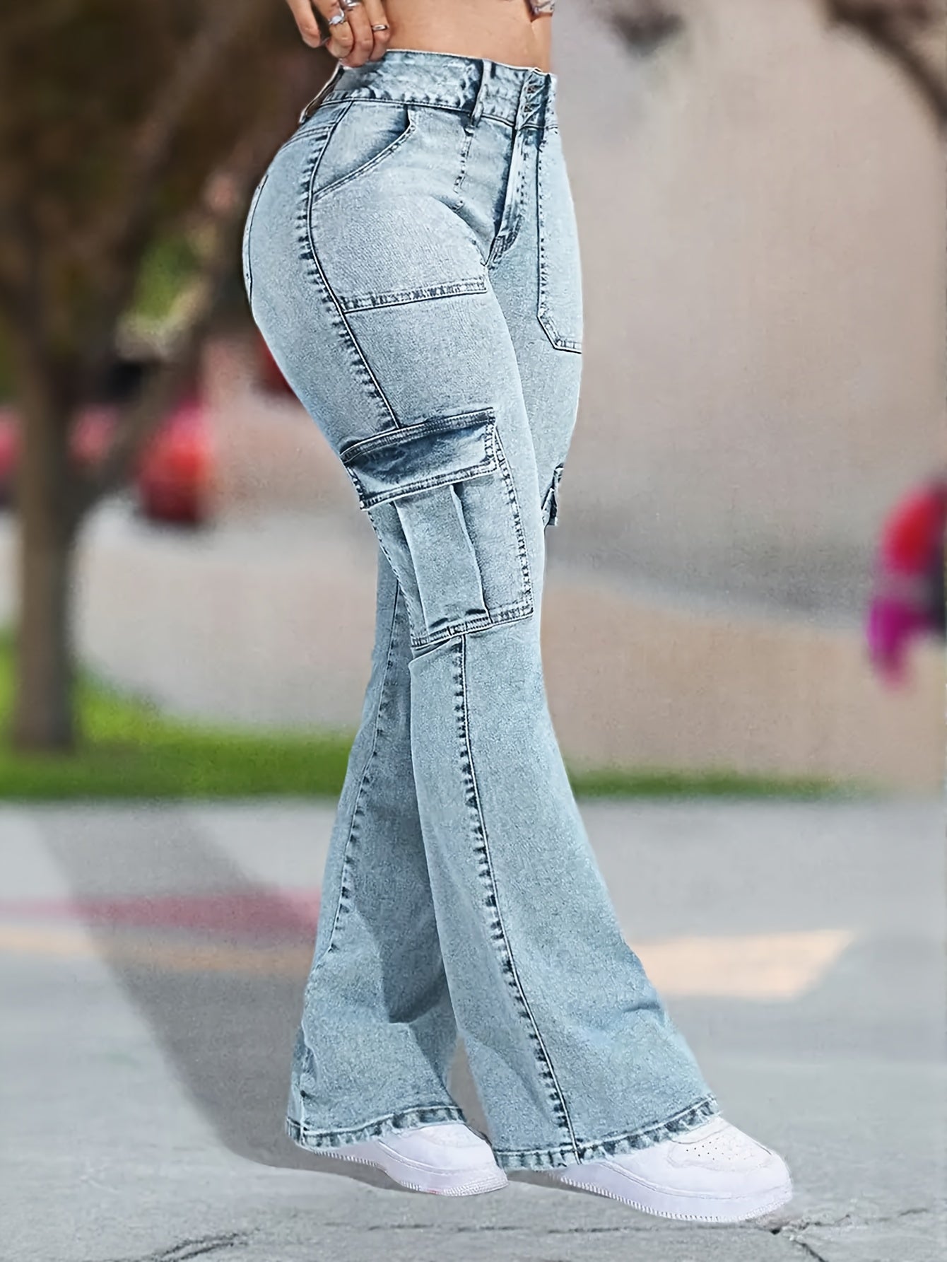 FZ Women'S Multi Pocket Bell Bottom Denim Pants