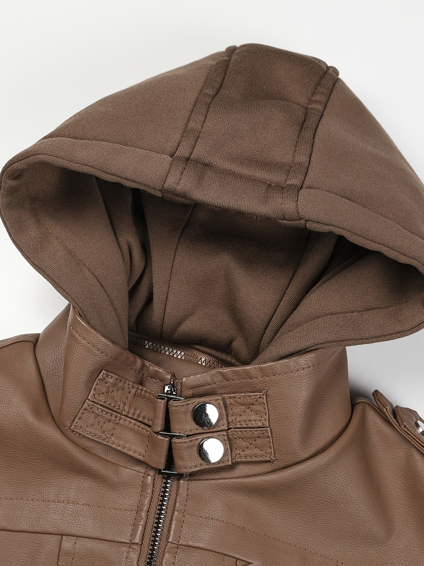 FZ Women's Vintage-Style Detachable Hood PU Leather Jacket