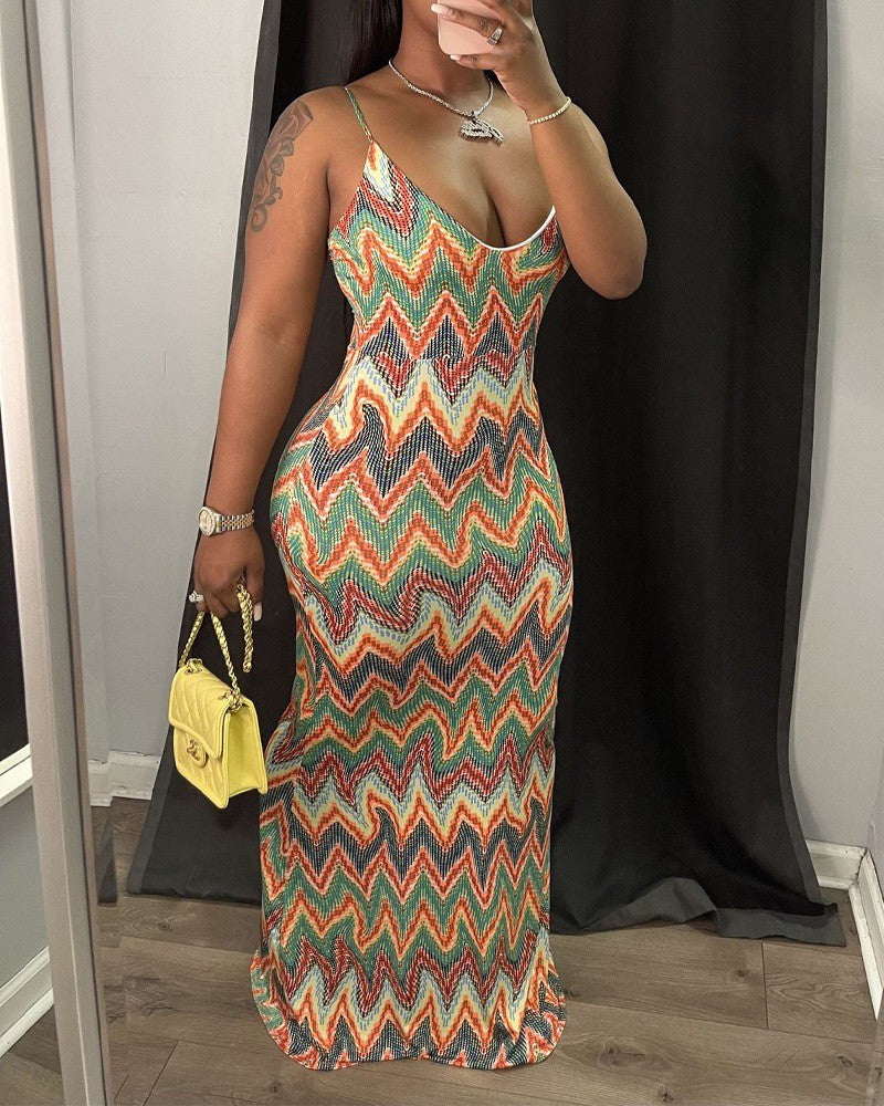 FZ Women's Chevron Pattern Cami Maxi SunDress - FZwear