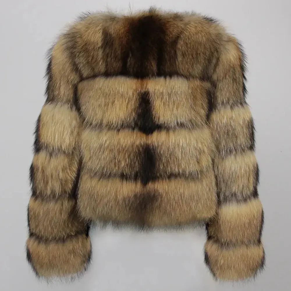 2024 Natural Fox Fur Raccoon Outerwear Real Fox Fur Coat Winter Jacket Women O-neck Thick Warm Luxury Female Plus Size FZwear