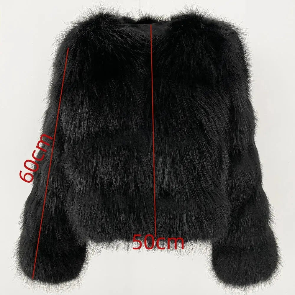 2024 Natural Fox Fur Raccoon Outerwear Real Fox Fur Coat Winter Jacket Women O-neck Thick Warm Luxury Female Plus Size FZwear