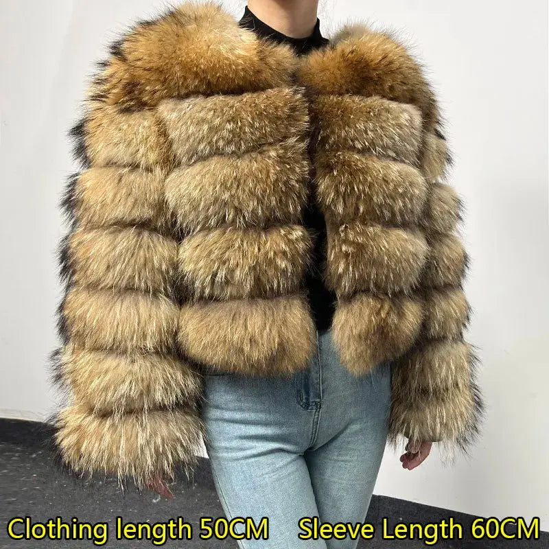 2024 maomaokong Super Hot Winter Women Luxury Thick Real Raccoon Fur Coat Natural Fox Fur Jacket Plus Size Jackets Female Vest FZwear