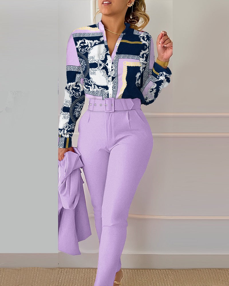 FZ Women's Scarf Baroque High Waist Pants Suit - FZwear