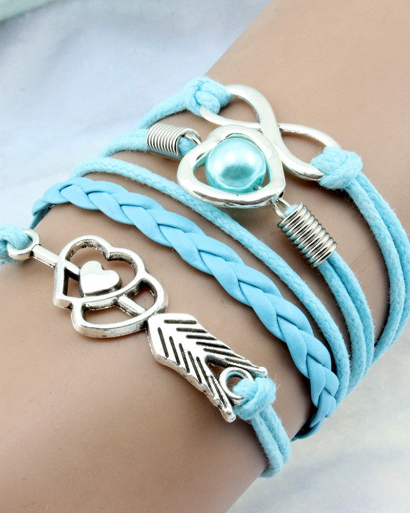 FZ 1pc Double Heart Braided Leather Bracelet - FZwear