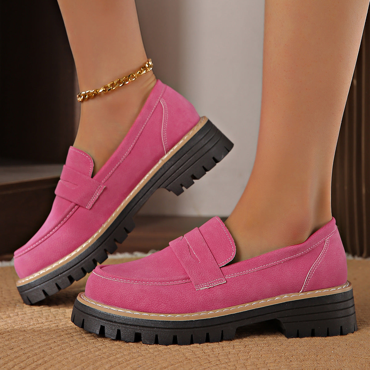 FZ Women's Round Toe Suede Low Cut Slip on Pump Shoes