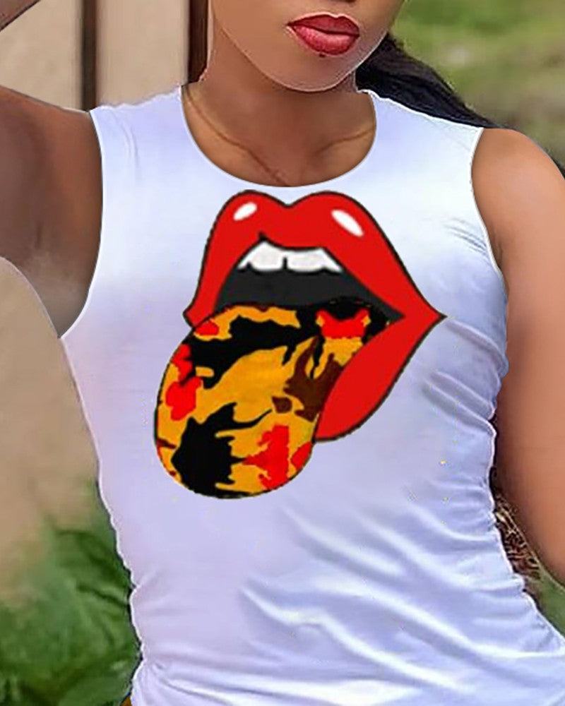 FZ Women's Lip Print Drawstring Shorts Set - FZwear