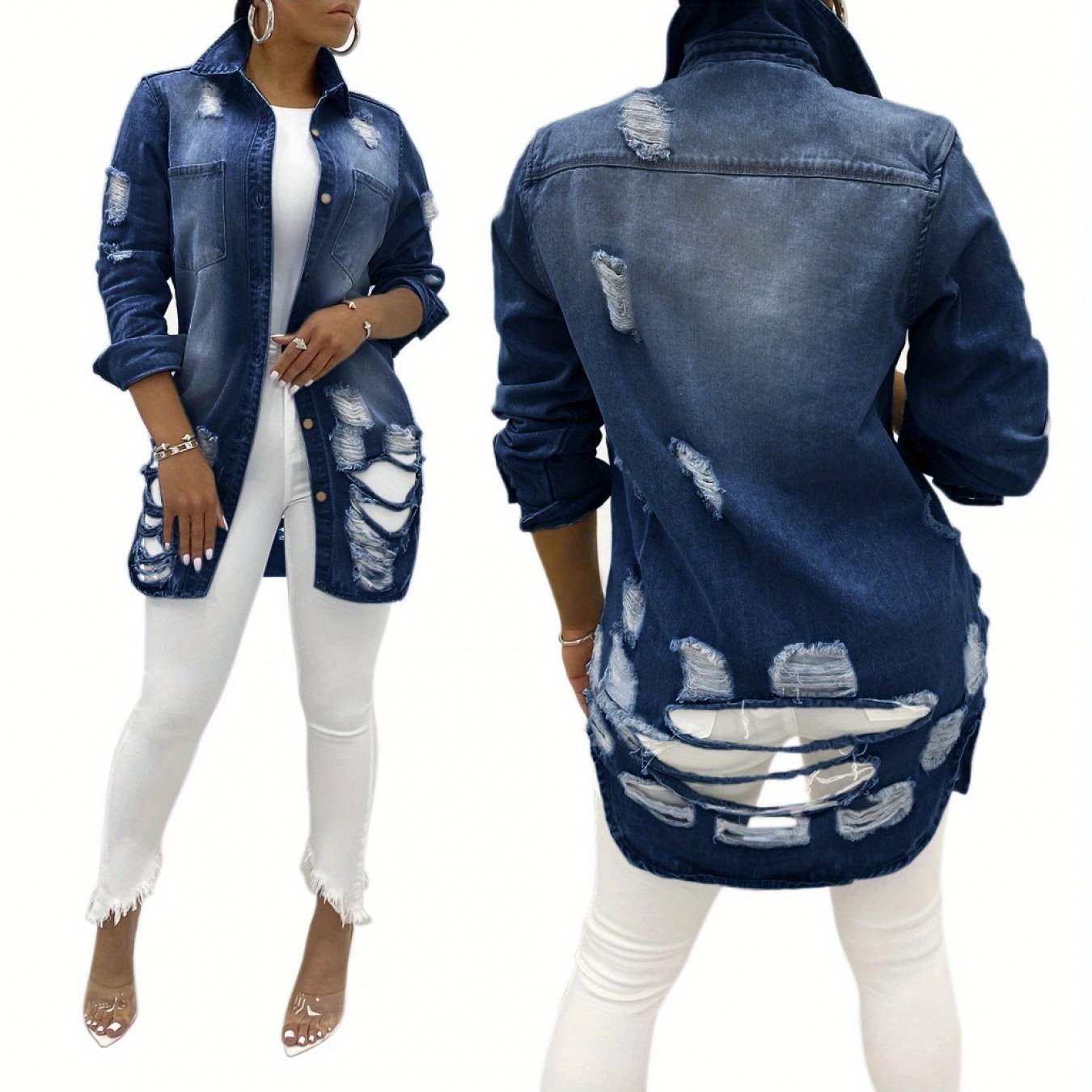 FZ Women's Perforated And Openwork Features Denim Jacket