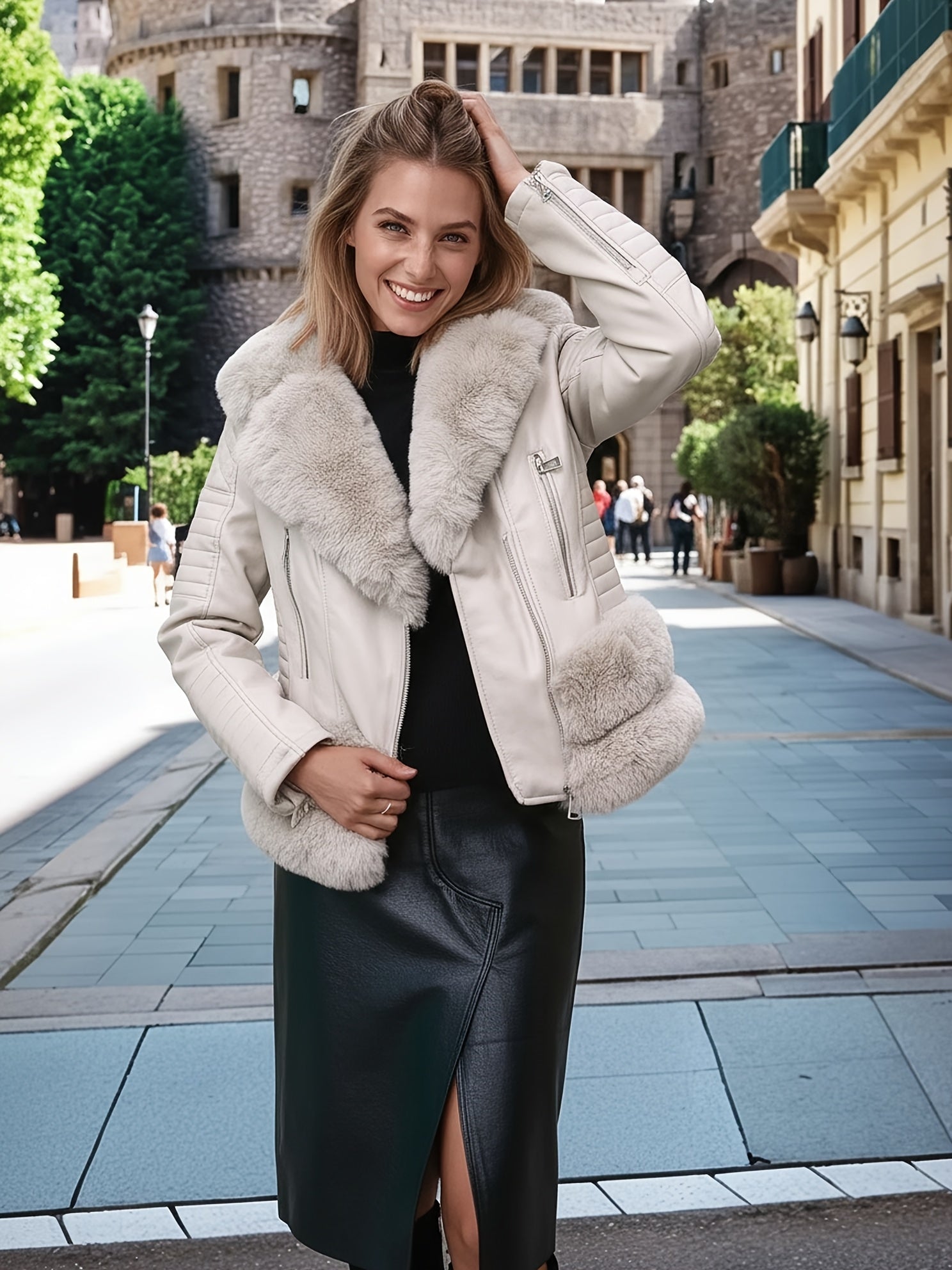 FZ Women'S Retro PU Faux Leather Jacket