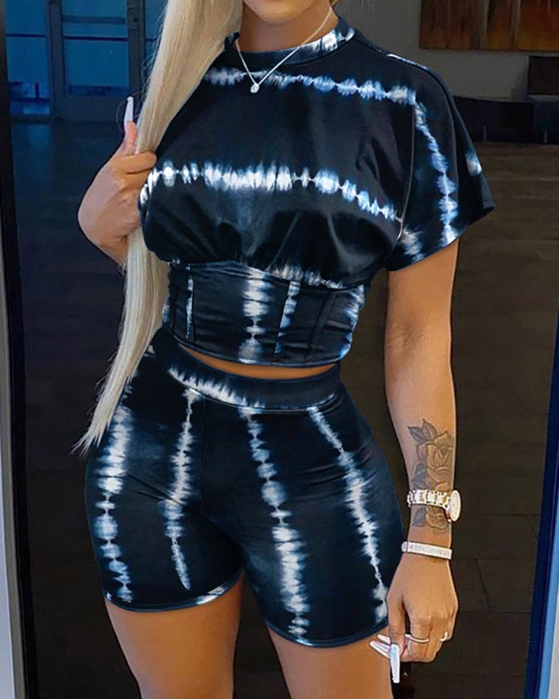 FZ Women's Print Corset Ink Splash Shorts Set - FZwear