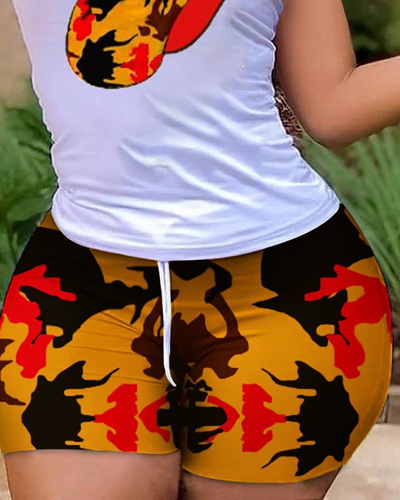 FZ Women's Lip Print Drawstring Shorts Set - FZwear