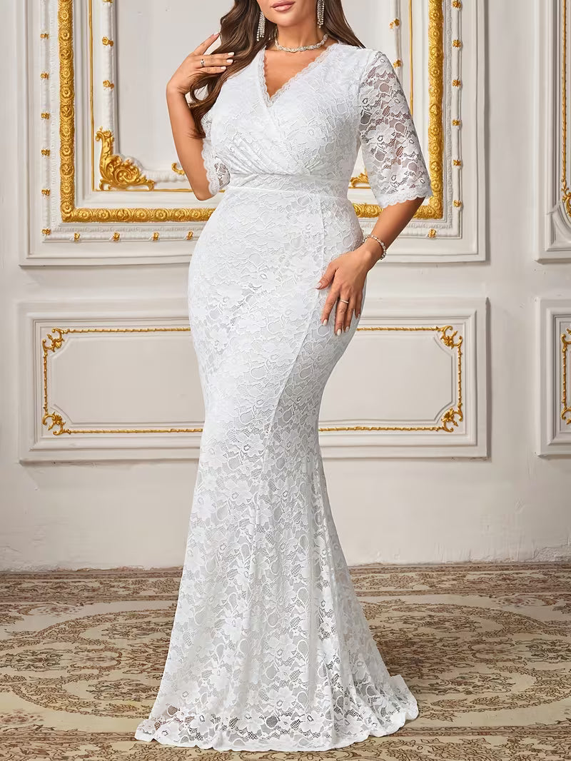 FZ Women's Plus Size Lace Bodycon Long Maxi Evening Dress