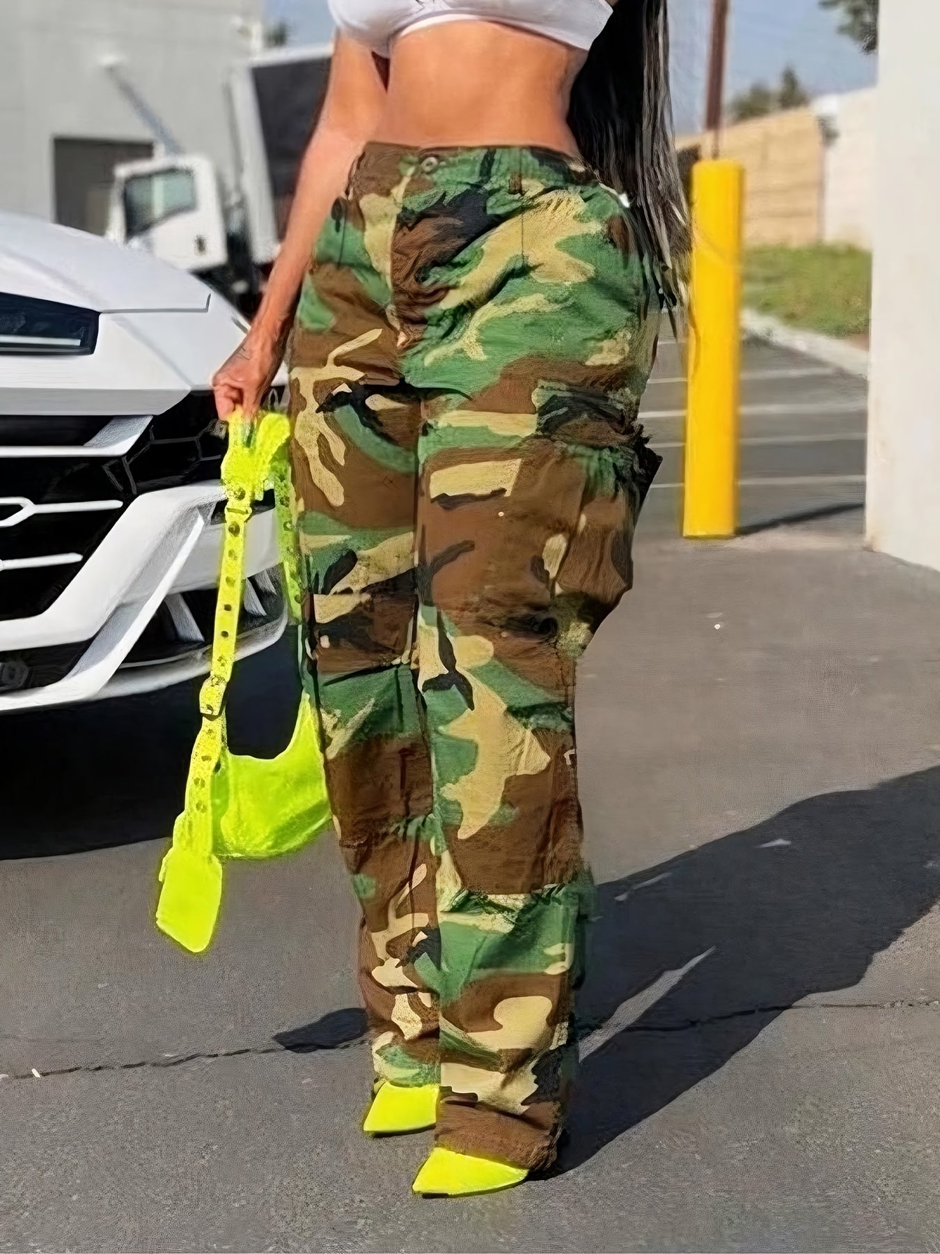 FZ Women's Camo Print Casual Street Style Elastic Waist Cargo Pants