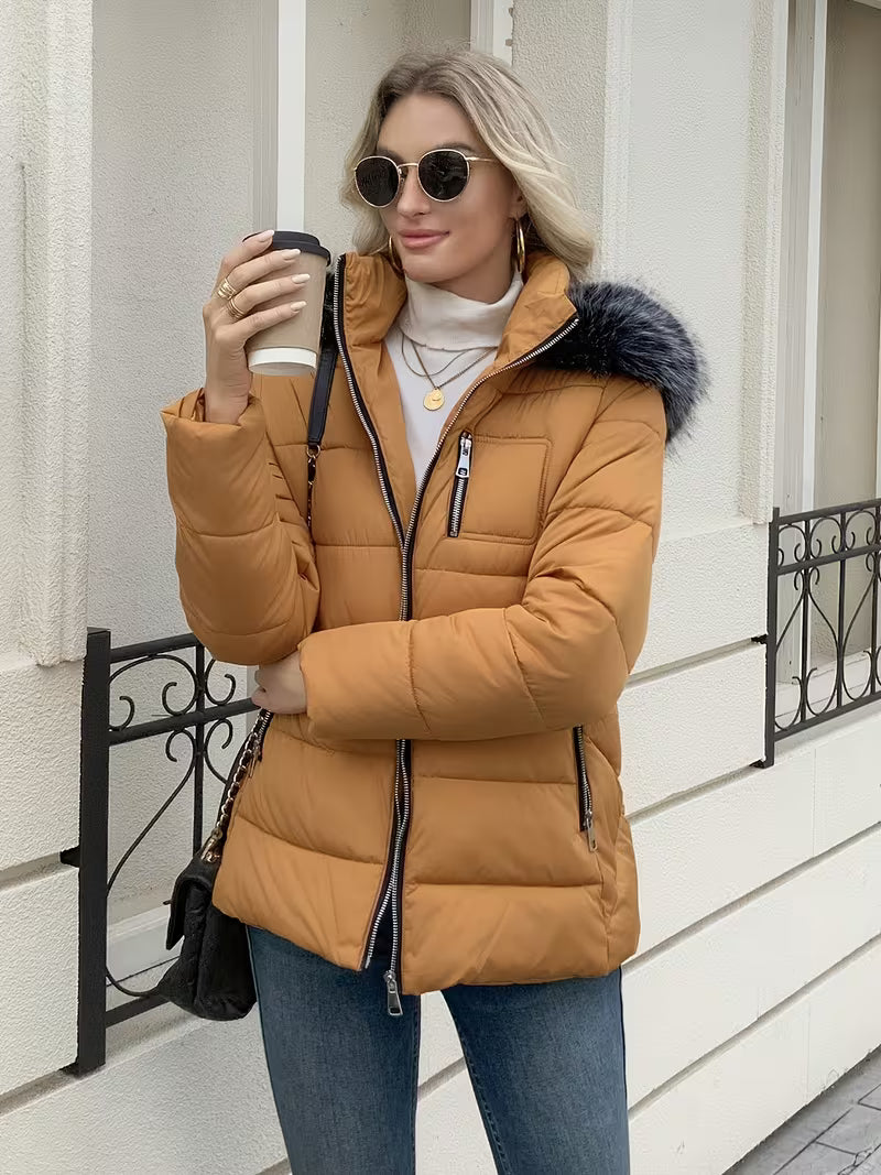 FZ Women's Large Outerwear Temperament Thickened Hooded Jacket