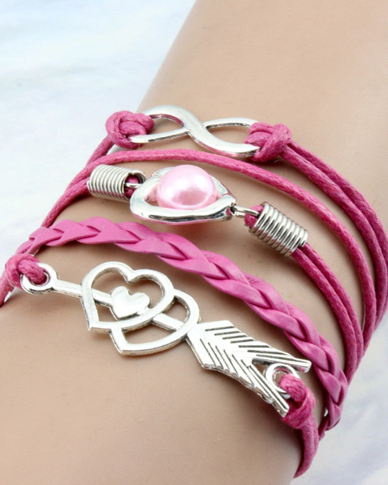 FZ 1pc Double Heart Braided Leather Bracelet - FZwear