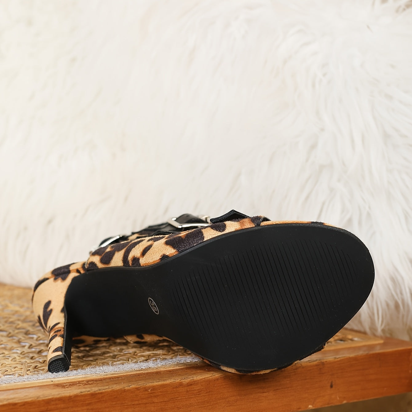 FZ Women's Sexy Leopard Print Stiletto Ultra-High Ankle Strap Open-Toe Shoes