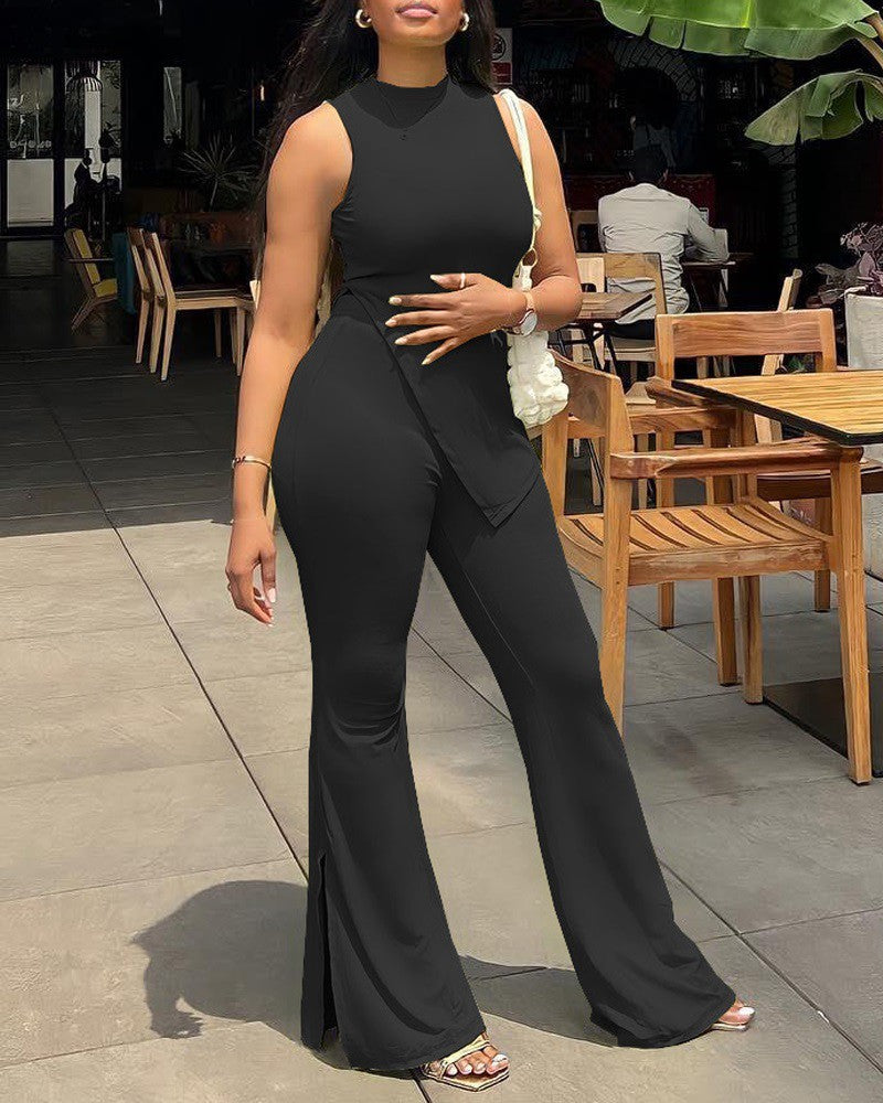 FZ Women's Asymmetrical Bootcut Slit Pants Suit - FZwear