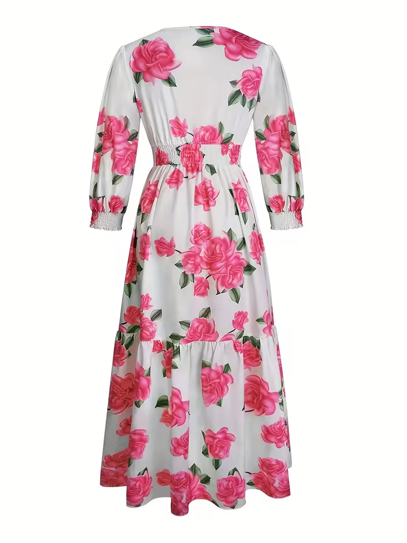 FZ Women's Plus Size V-Neck Floral Print Maxi Dress