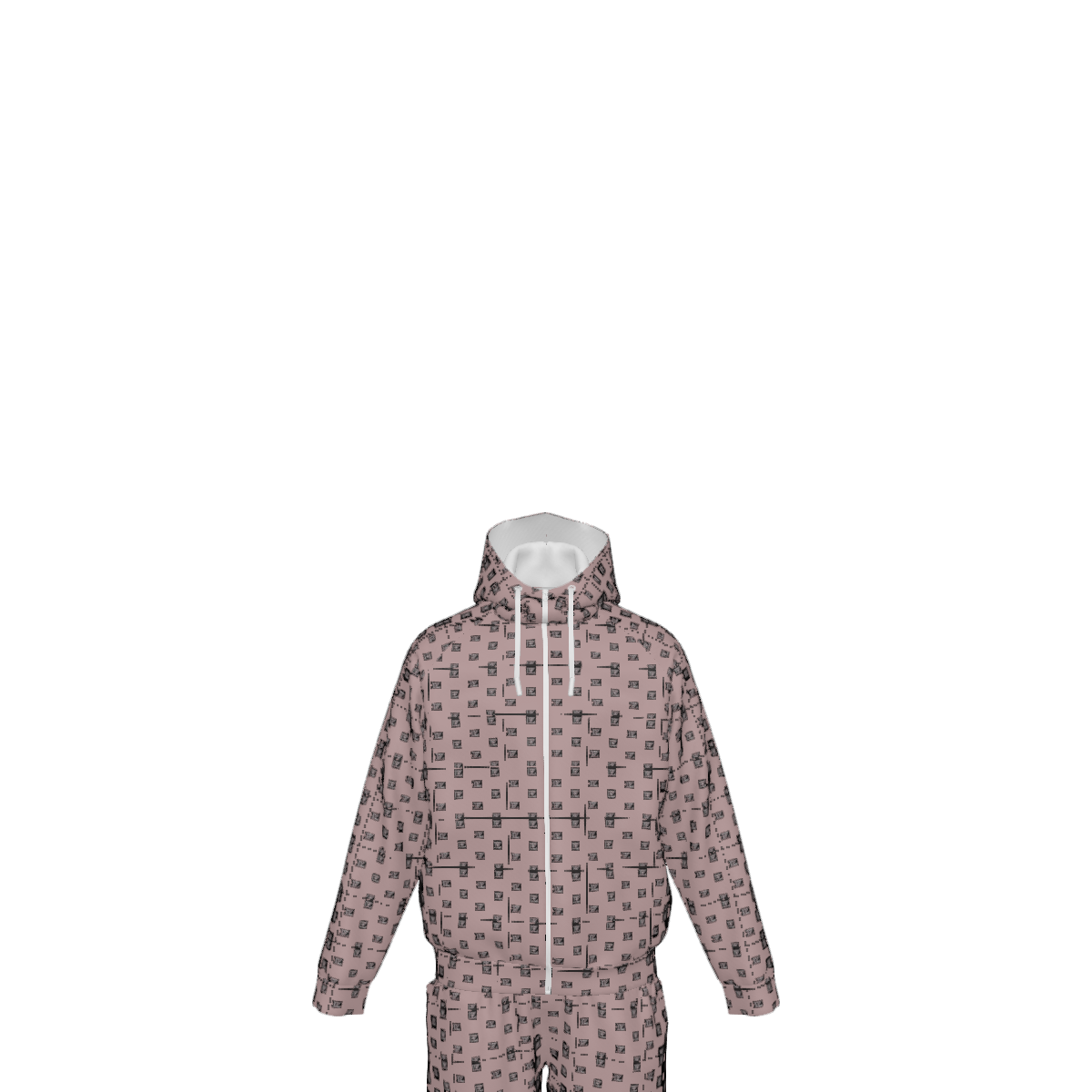 Custom Men's Zipper Hood Coat Top & Pants Set Without Pocket