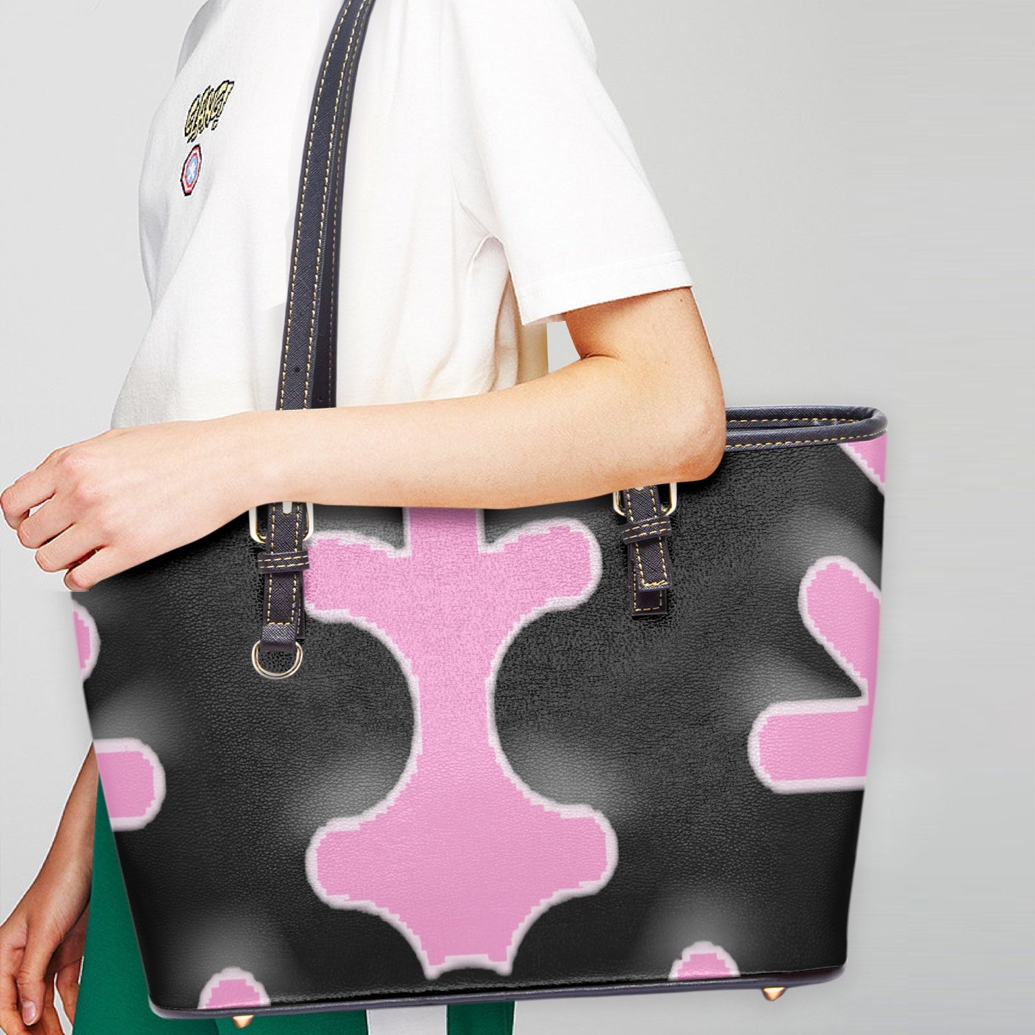 FZ Women's Large Leather Tote Bag JetPrint