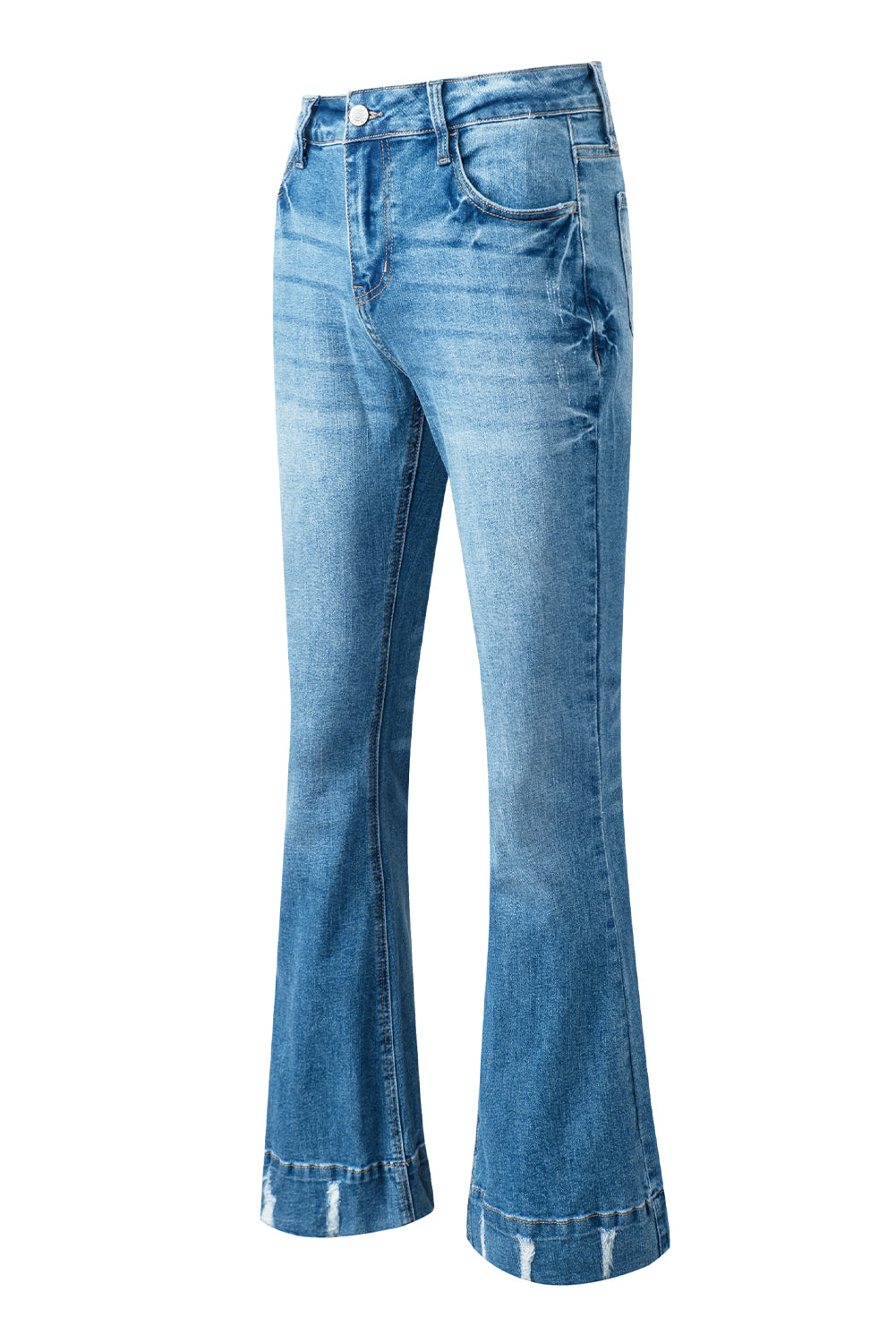 Sky Blue Slight Distressed Medium Wash Flare Jeans - FZwear
