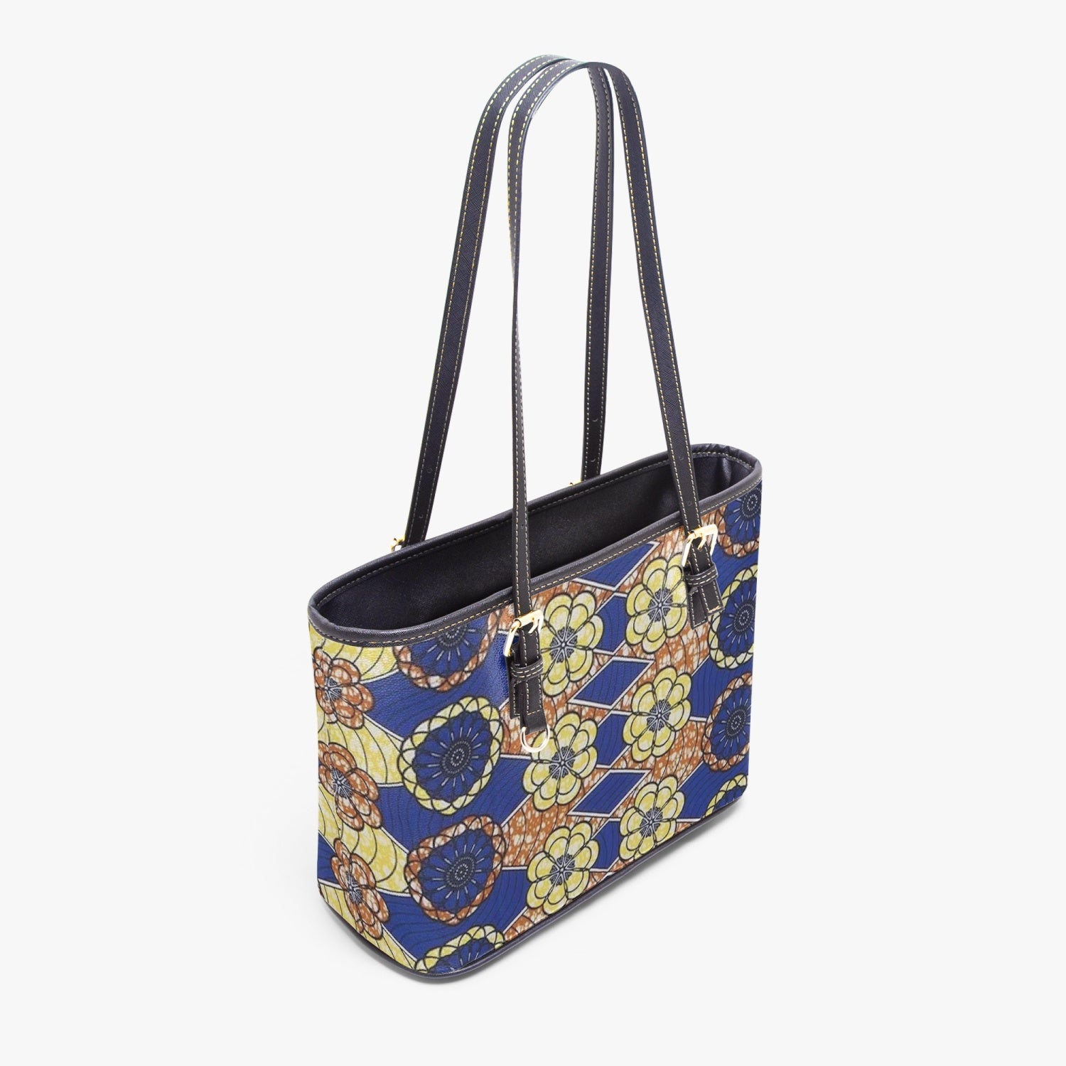 FZ African Print Large Leather Tote Bag JetPrint