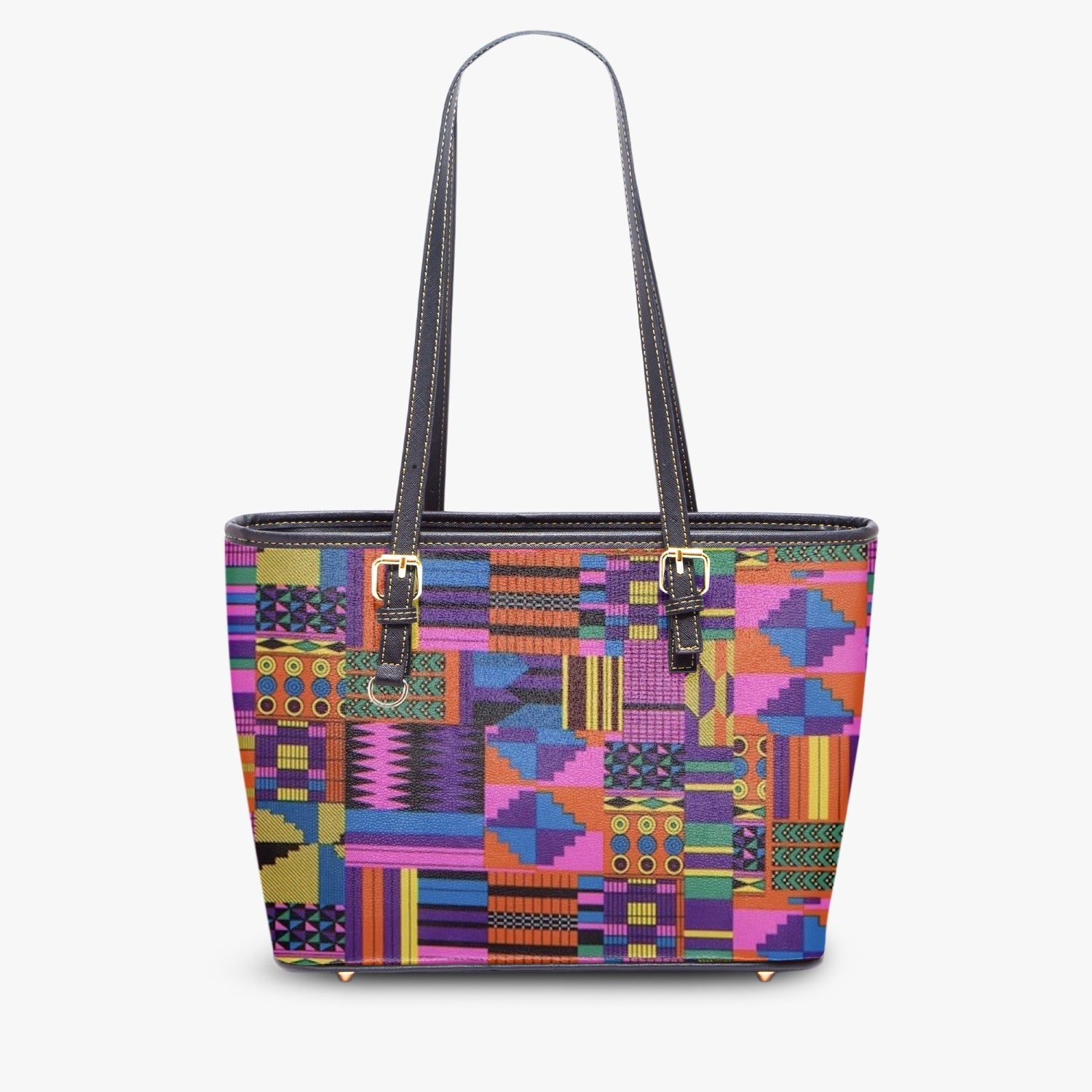 FZ African Print Large Leather Tote Bag JetPrint