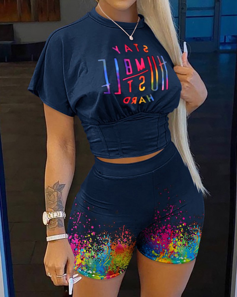 FZ Women's Print Corset Ink Splash Shorts Set - FZwear