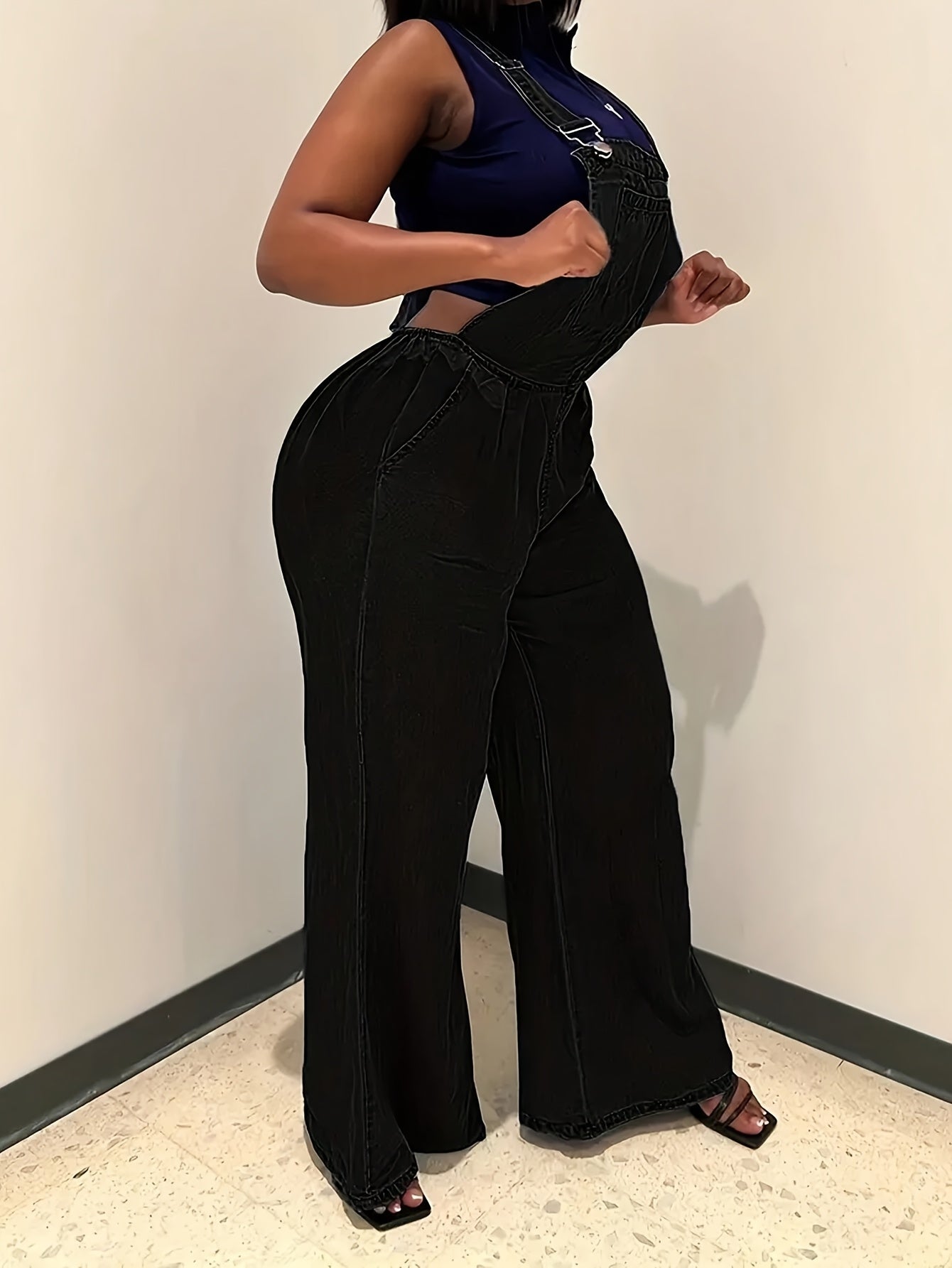 FZ Women'S Loose Version Of Sleeveless Wide-leg Denim Jumpsuit