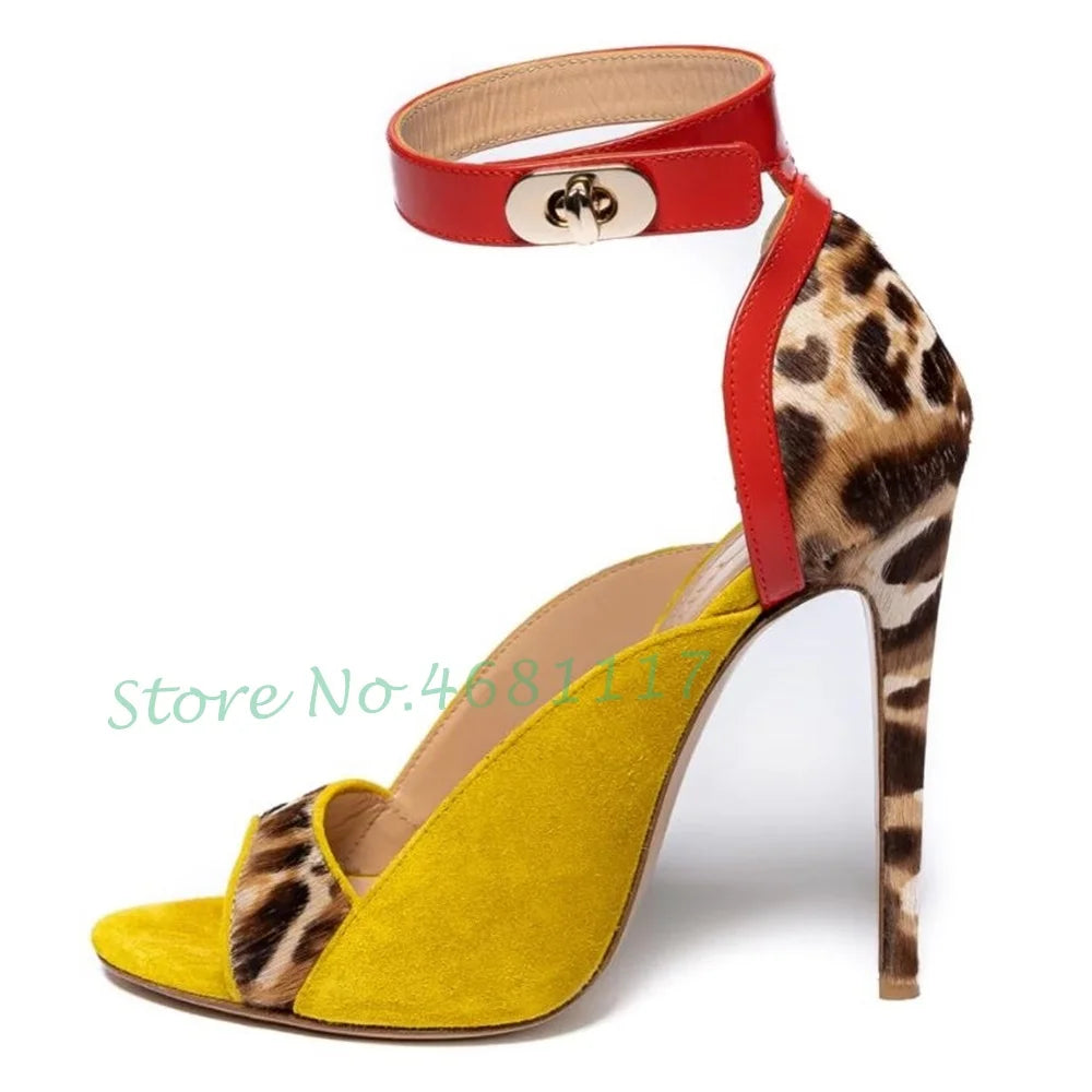 FZ Women's Leopard Splicing High Heels Multi Colors Peep Toe Shoes