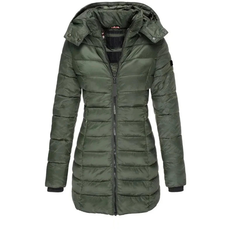 FZ Women's Parkas Zippers Solid Long Sleeve Padded Puffer Jacket