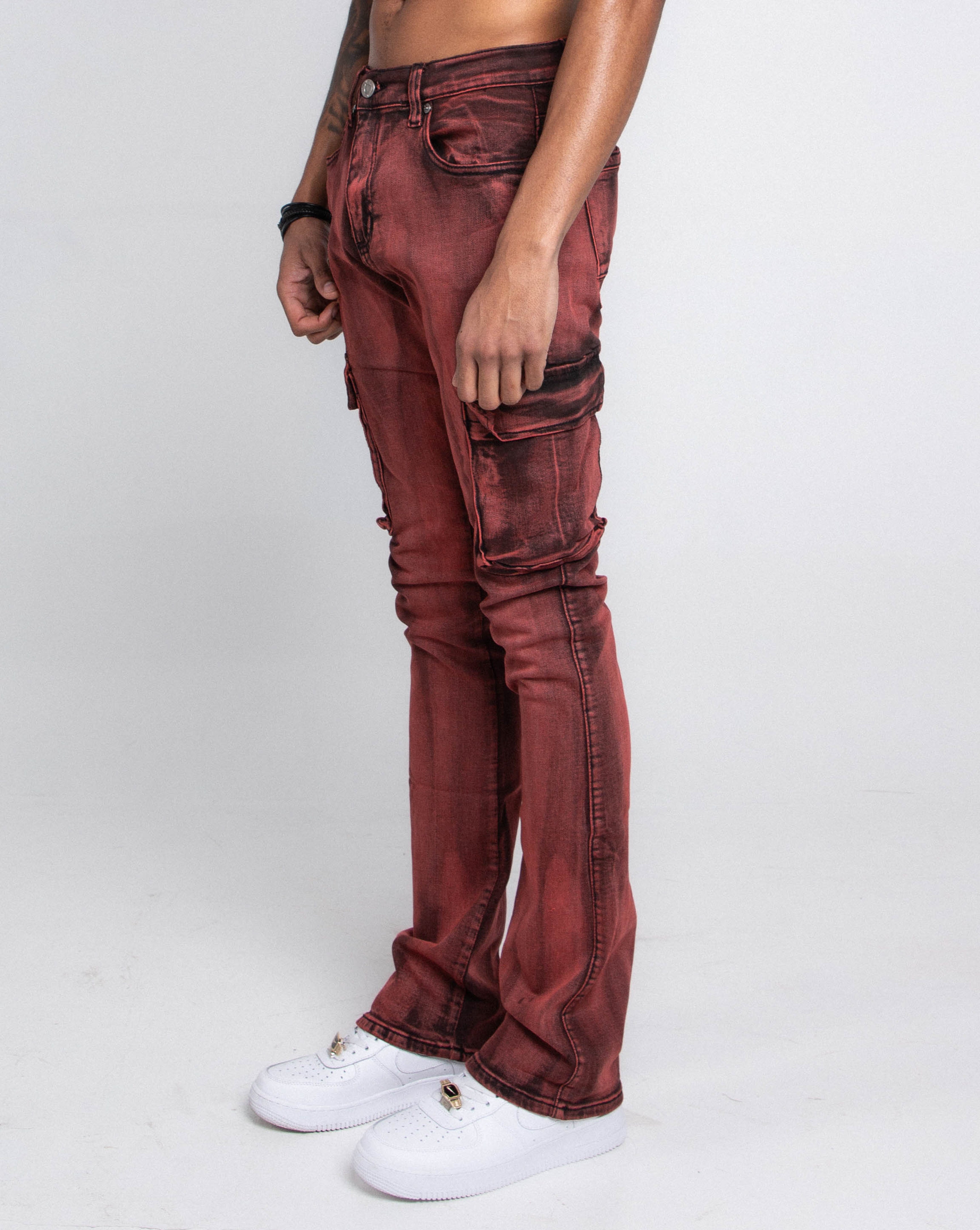 AJ29SK GREY/WHITE WASH STACKED CARGO JEANS PANTS