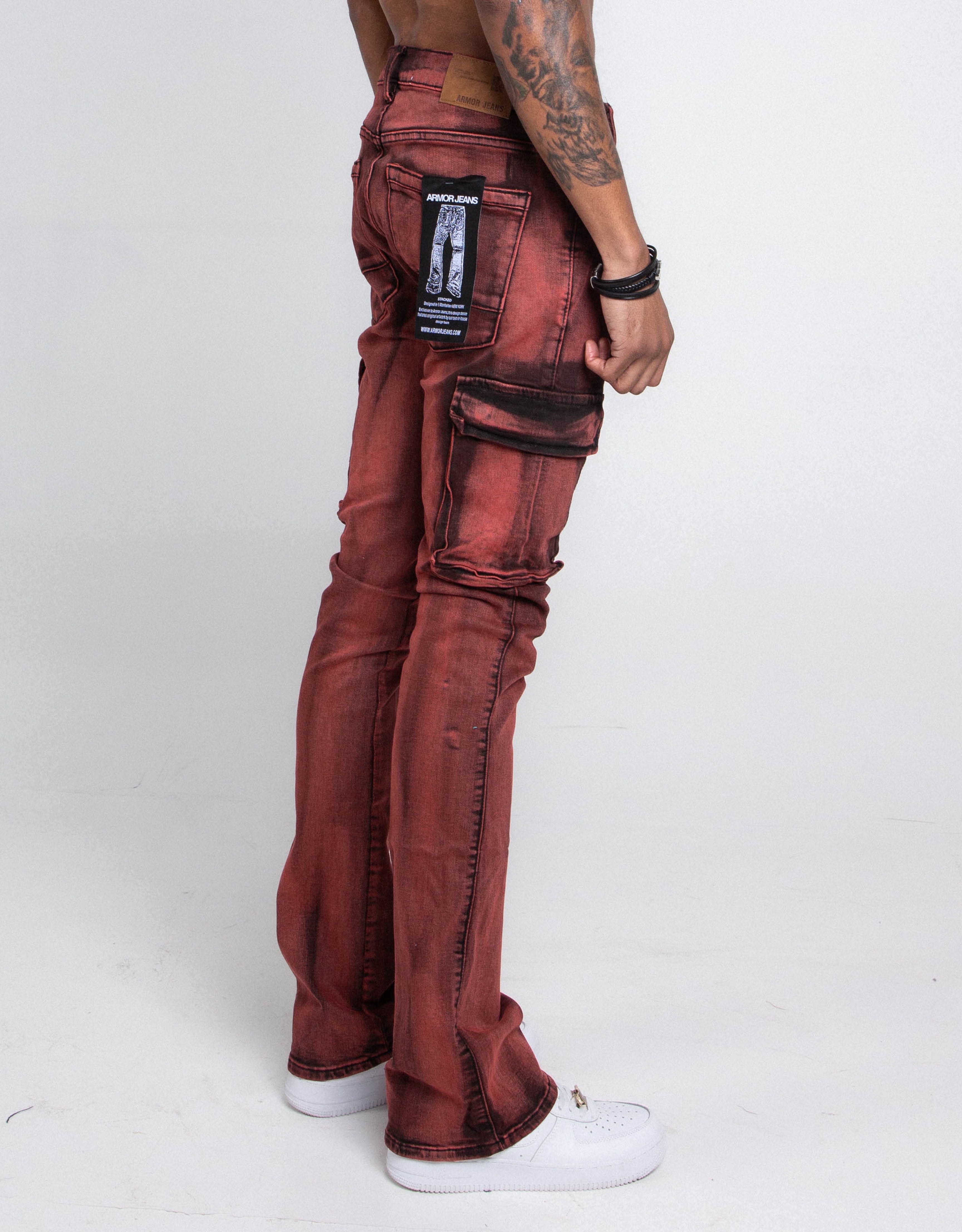 AJ29SK GREY/WHITE WASH STACKED CARGO JEANS PANTS