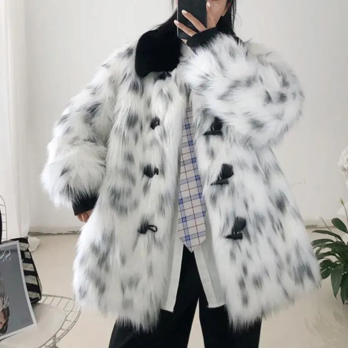 Autumn Winter Women Fur Coat Imitation Raccoon Fur Overcoat Mid Length Faux Fur Women Casual Trendy Warm Zimo