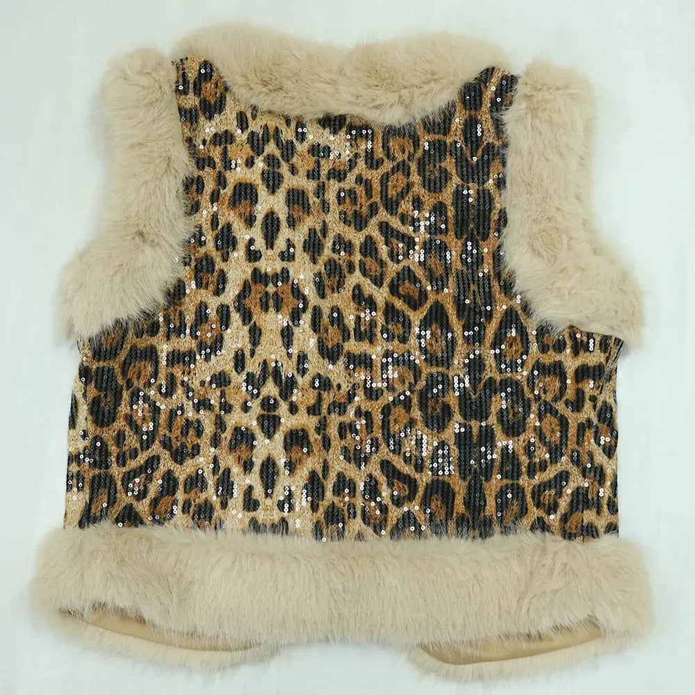 CM.YAYA Women's Set Sleeveless Fur Leopard Sequined V-neck Wool Vest and Pant Suits 2024 Street Two 2 Piece Set Outfit Tracksuit FZwear