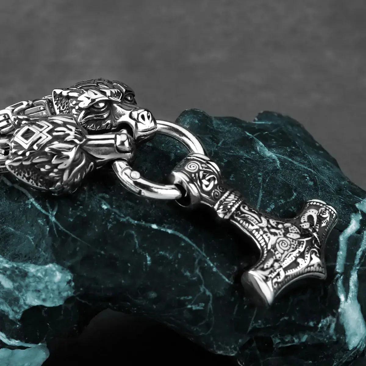 Domineering Men's Thor Hammer Set Pendant Necklace Stainless Steel Nordic Popular Jewelry Wholesale FZwear