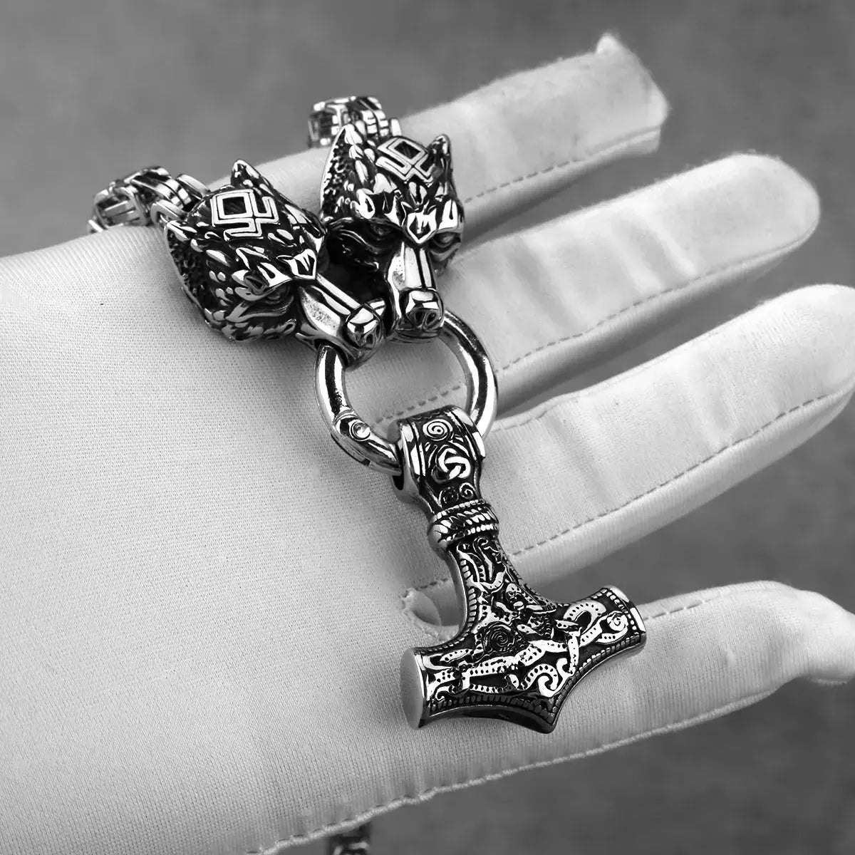 Domineering Men's Thor Hammer Set Pendant Necklace Stainless Steel Nordic Popular Jewelry Wholesale FZwear