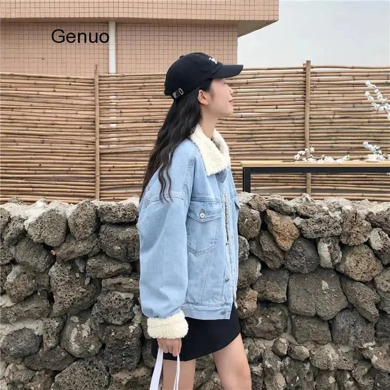 Fashion Denim Winter Jackets Women Loose Warm Top Female Parka Outerwear Casual Autumn Fur Basic Jackets FZwear