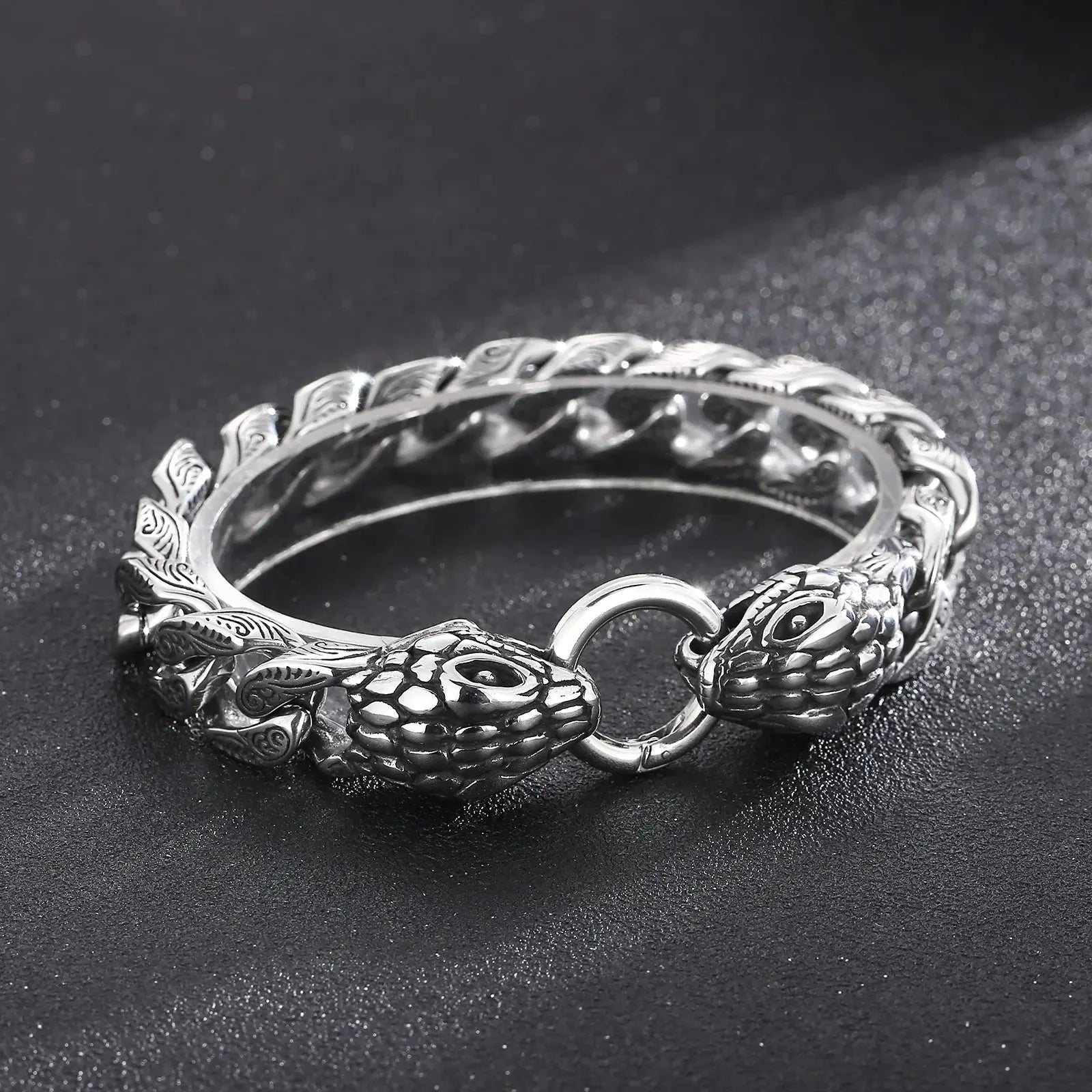 Fongten Charming Snake Head Stainless Steel Bracelet For Men Ancient Domineering Totem Cuban Chain Fashion Jewelry Party Gifts FZwear