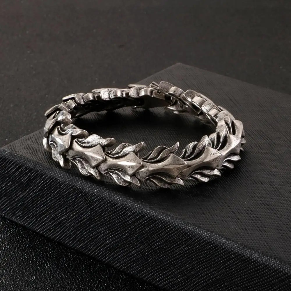 FZ 17mm Wide Dragon Chain Stainless Steel Ancient Silver Bracelet - FZwear