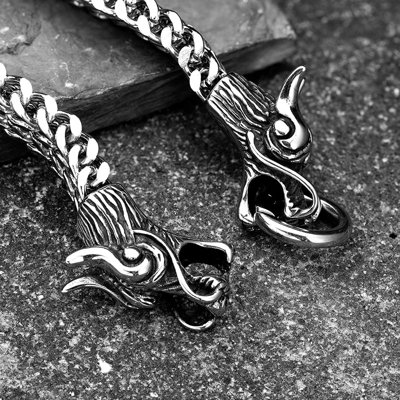 FZ Gothic Punk Dragon Heads Stainless Steel Link Chain Bracelet - FZwear