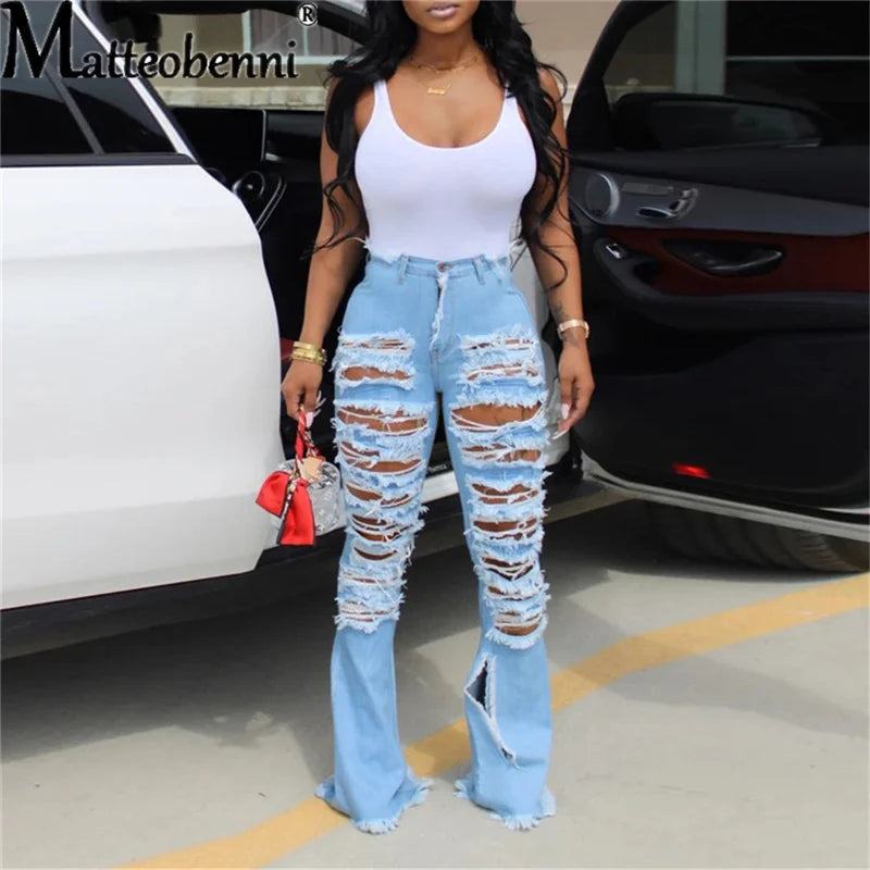 FZ Women's High Waist Elasticity Flare Vintage Bell Bottom Denim Pants DSers