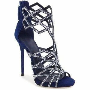 FZ Women's Small Crystal Rhombic Cut out Rhinestone Grid Gladiator Open Toe Shoes