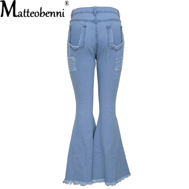 FZ Women's High Waist Elasticity Flare Vintage Bell Bottom Denim Pants DSers