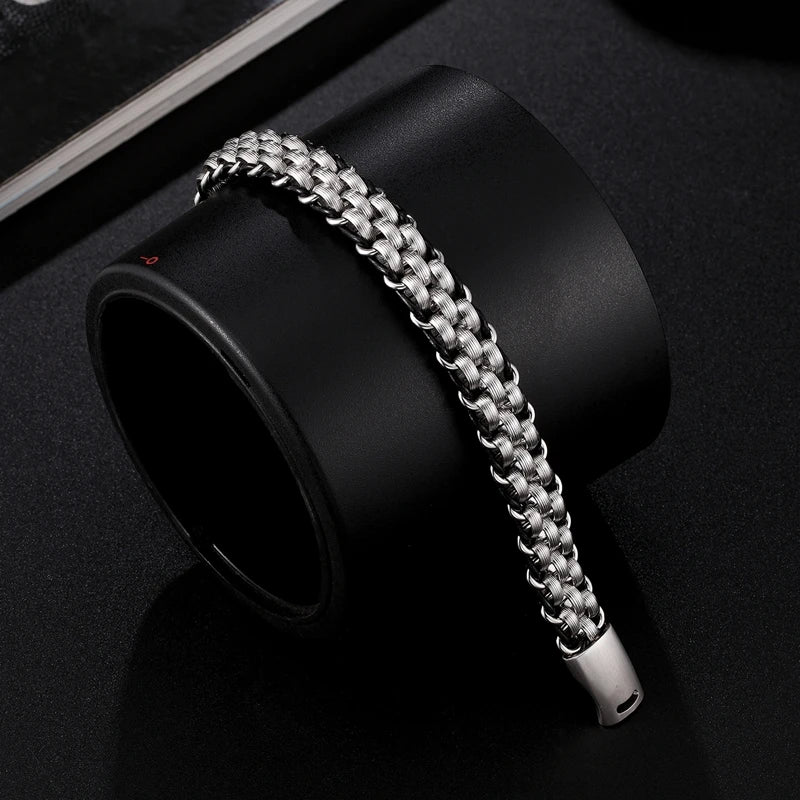 FZ Stainless Steel Chain Leather Punk Biker Bracelet - FZwear