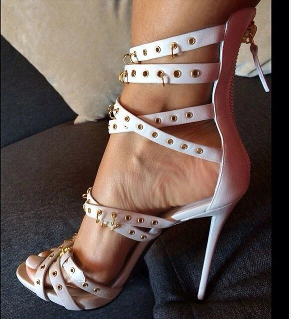 FZ Women's Metal Circle Embellished Buckle Straps Cutouts Gladiator Shoes